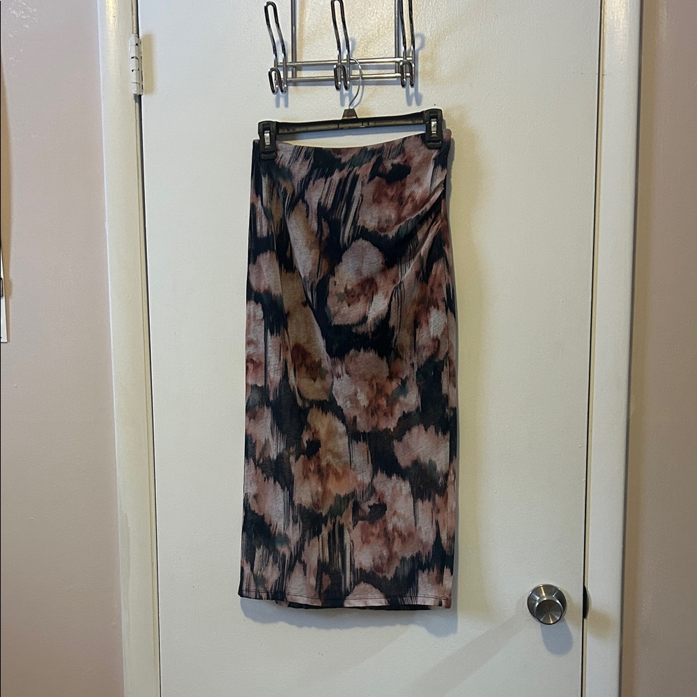 Zara Blue and Brown Patterned Pencil Skirt